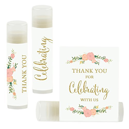 Faux Gold Glitter Print with Florals Thank You