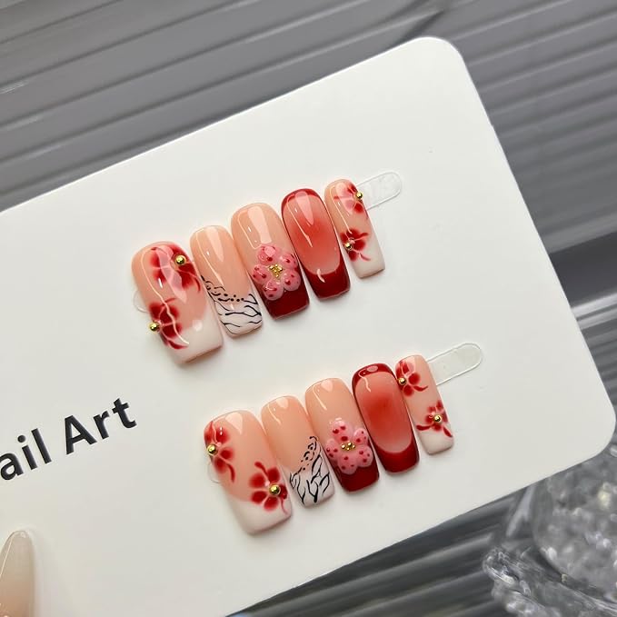 Red Floral French Tip