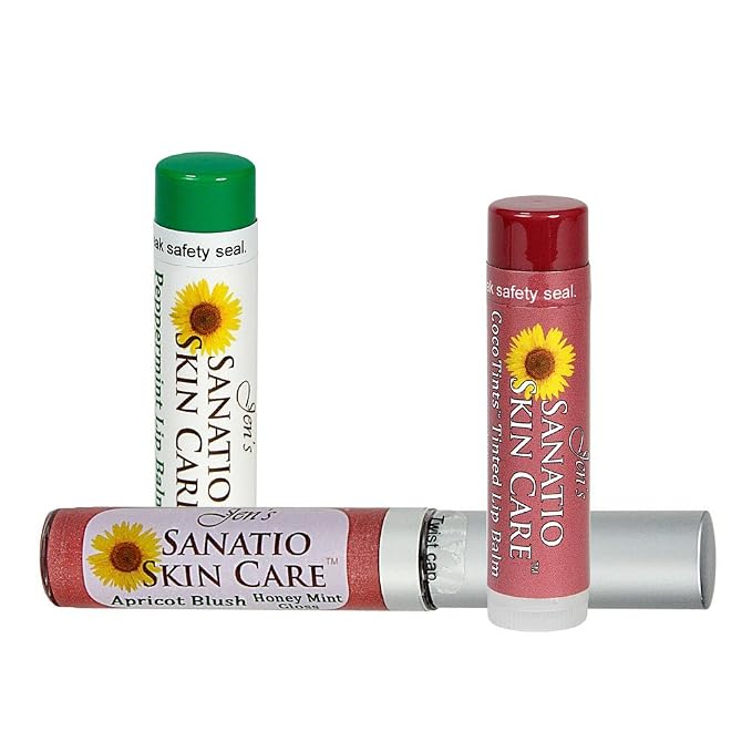 Apricot Blush lip gloss, Coral Sheen CocoTints, & Peppermint Lip Balm