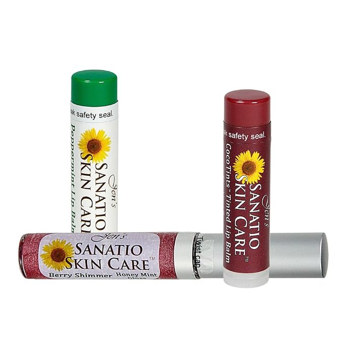 Berry Shimmer lip gloss, Sparkling Berry CocoTints, & Peppermint Lip Balm.