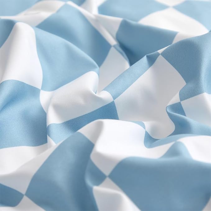 2-white Aqua Blue Plaid