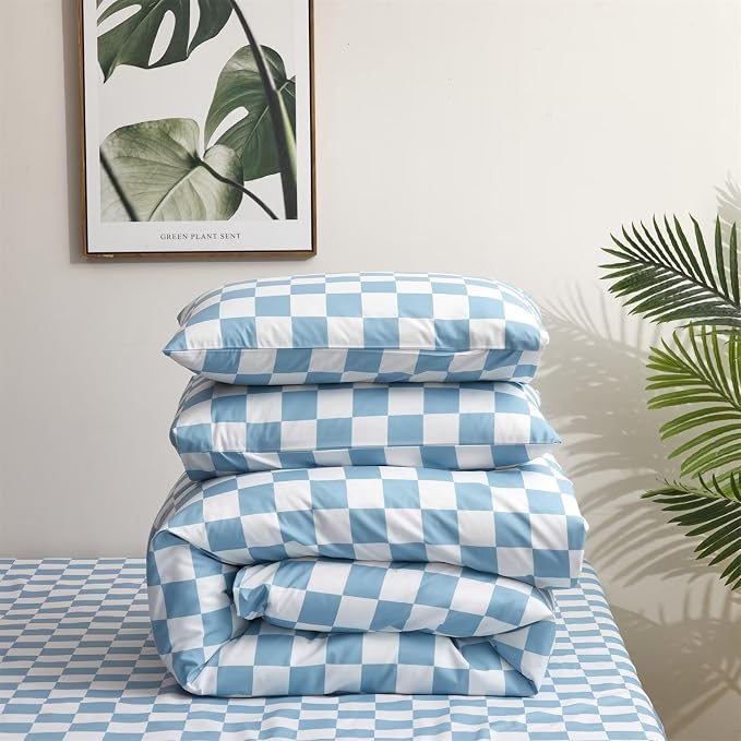2-white Aqua Blue Plaid