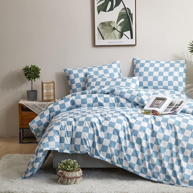 2-white Aqua Blue Plaid