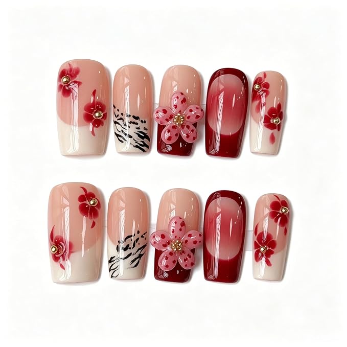 Red Floral French Tip