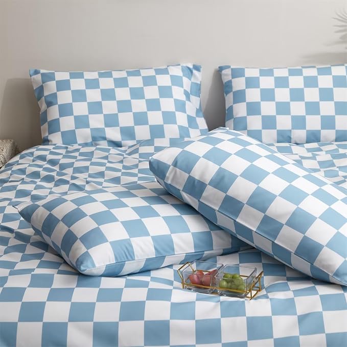 2-white Aqua Blue Plaid