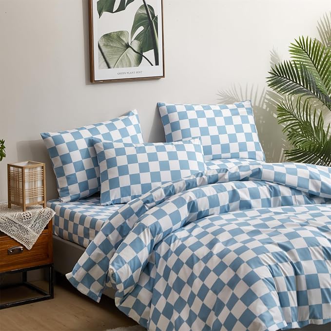 2-white Aqua Blue Plaid