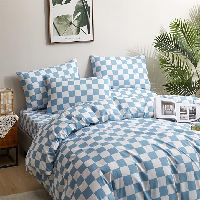 2-white Aqua Blue Plaid