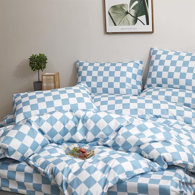 2-white Aqua Blue Plaid