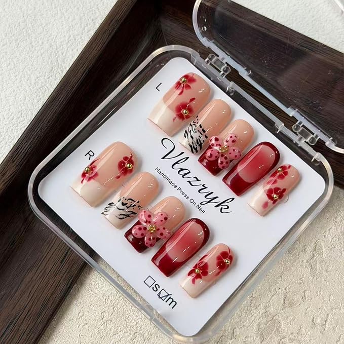 Red Floral French Tip