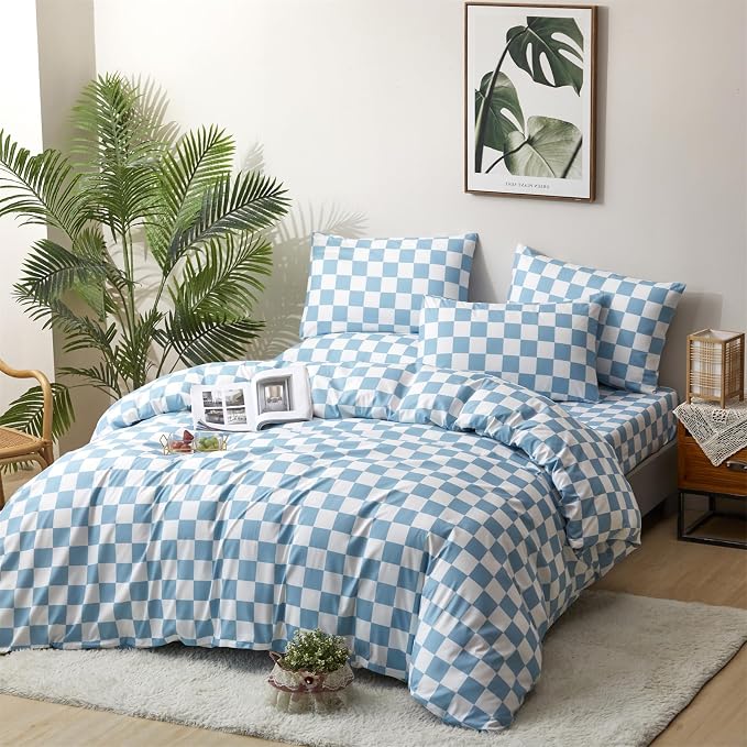 2-white Aqua Blue Plaid