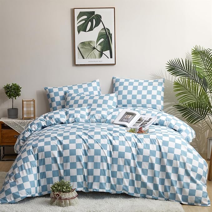 2-white Aqua Blue Plaid