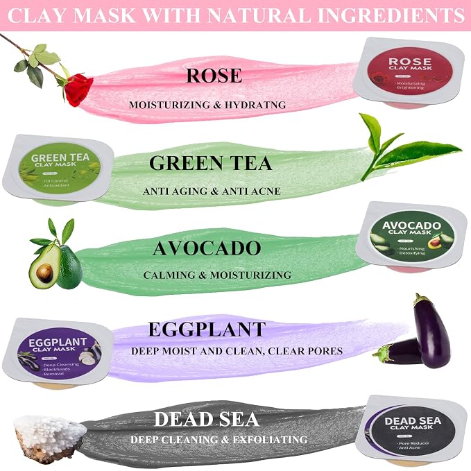 Rose, Avocado, Dead Sea, Eggplant, Green Tea.