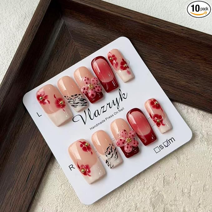 Red Floral French Tip